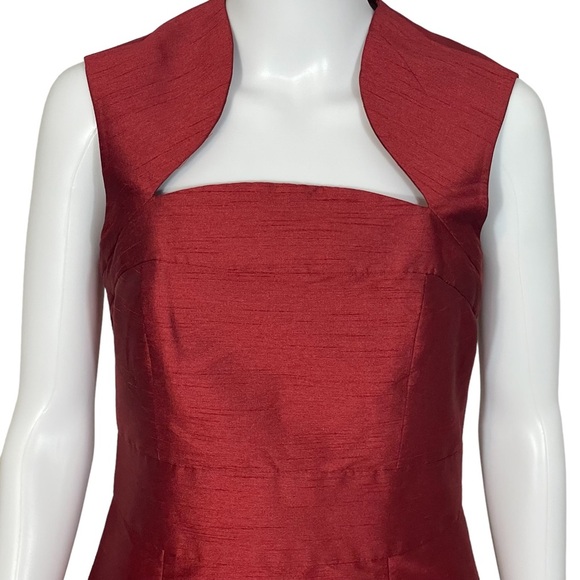 Fourmy Deep Red Wine Faux Dupioni Silk Cutaway Neckline Sheath Dress Sz 8 - Picture 2 of 10